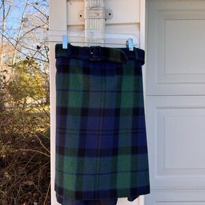 NWT Talbots Perfect For tights! Navy Green Plaid Belted Lined Skirt